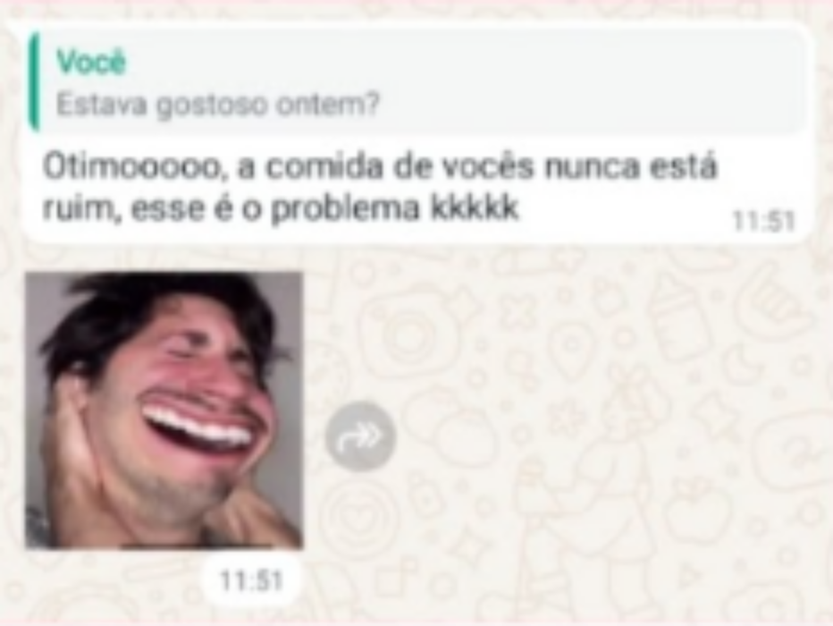 Captura de conversa elogiando a consistência da comida